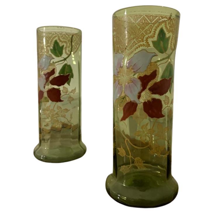 Francois Theodore Legras Pareja de jarrones en vidrio esmaltado Circa 1900 Francés en venta