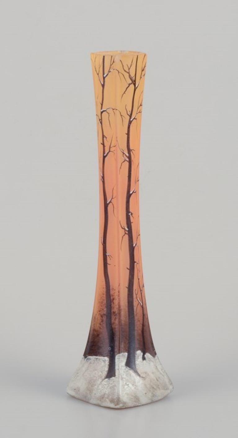 French François-Théodore Legras. Tall Art Nouveau vase in frosted art glass For Sale