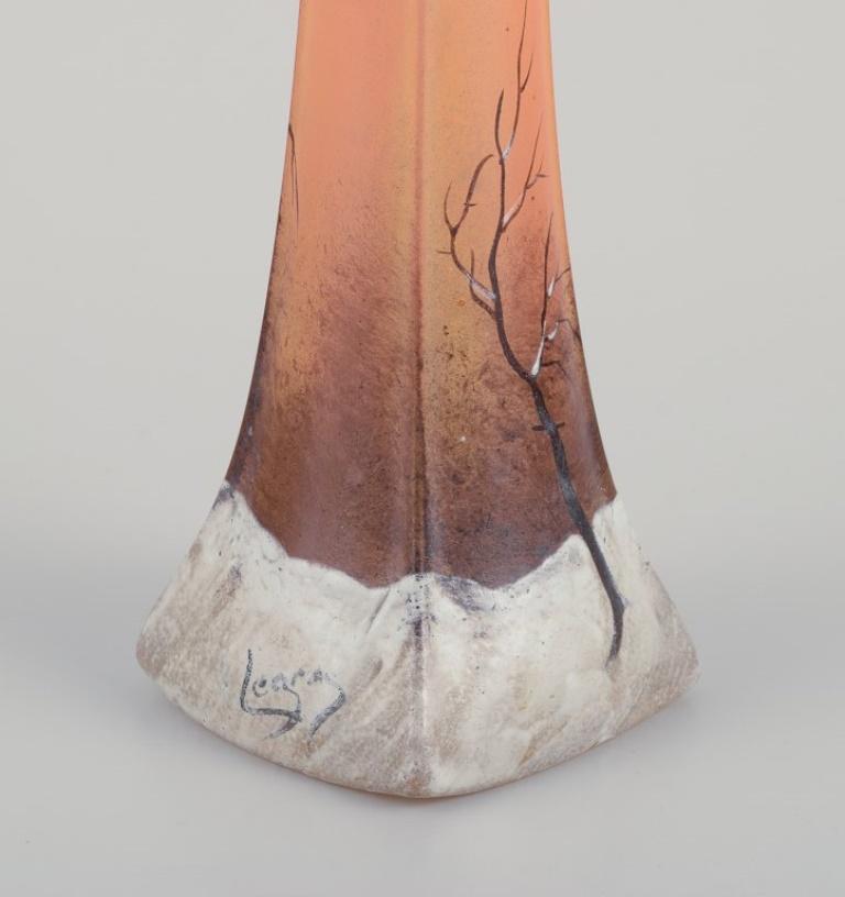 Mid-20th Century François-Théodore Legras. Tall Art Nouveau vase in frosted art glass For Sale