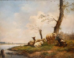Frans van Severdonck - Olio del XIX secolo, Mandria a riposo sulla riva del fiume