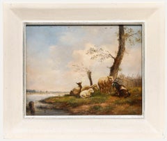 Frans van Severdonck - Olio del XIX secolo, Mandria a riposo sulla riva del fiume