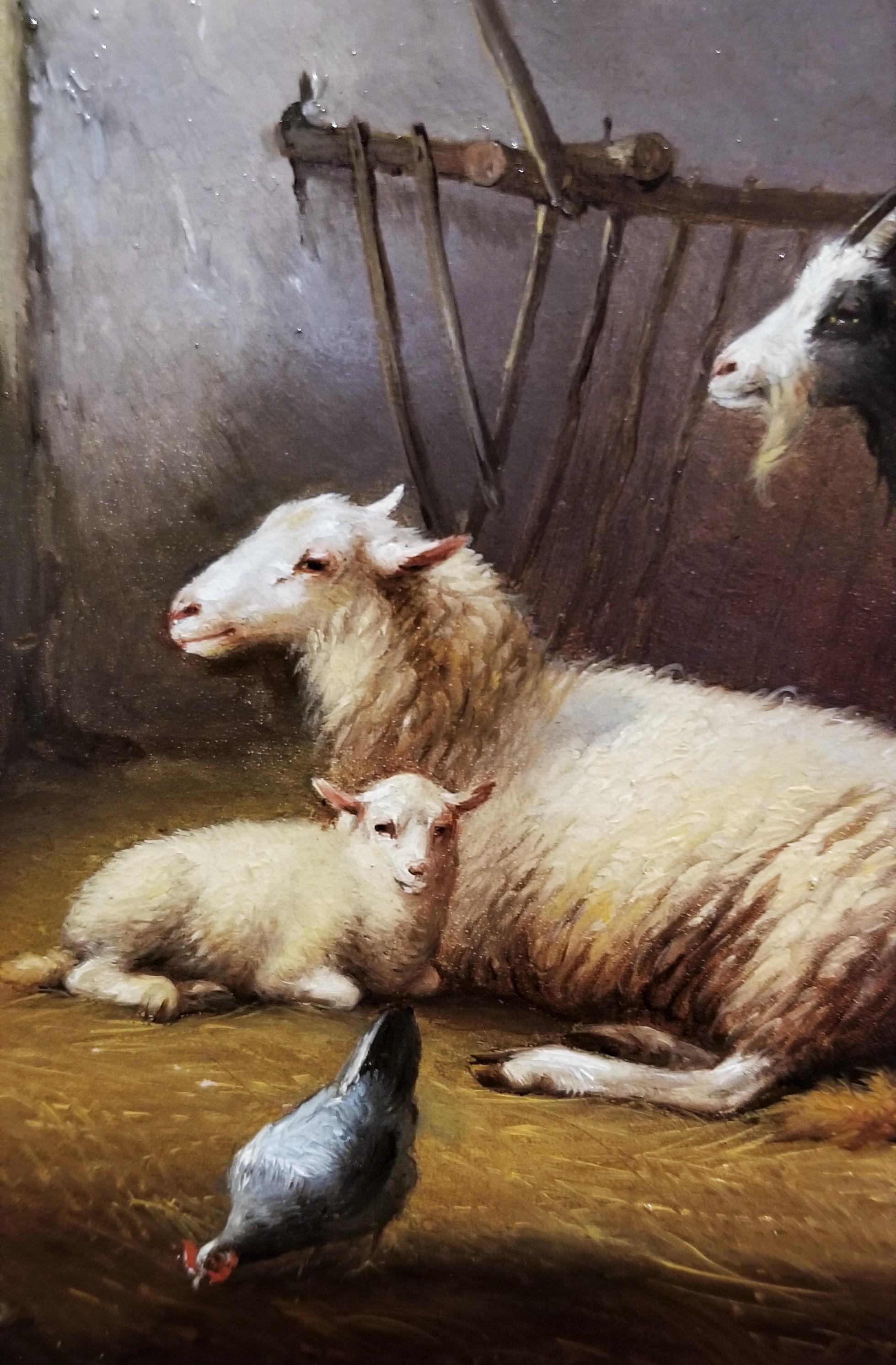 Goat, Sheep, and Chickens in the Stable 3