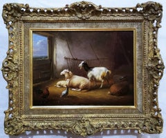 Goat, Sheep, and Chickens in the Stable