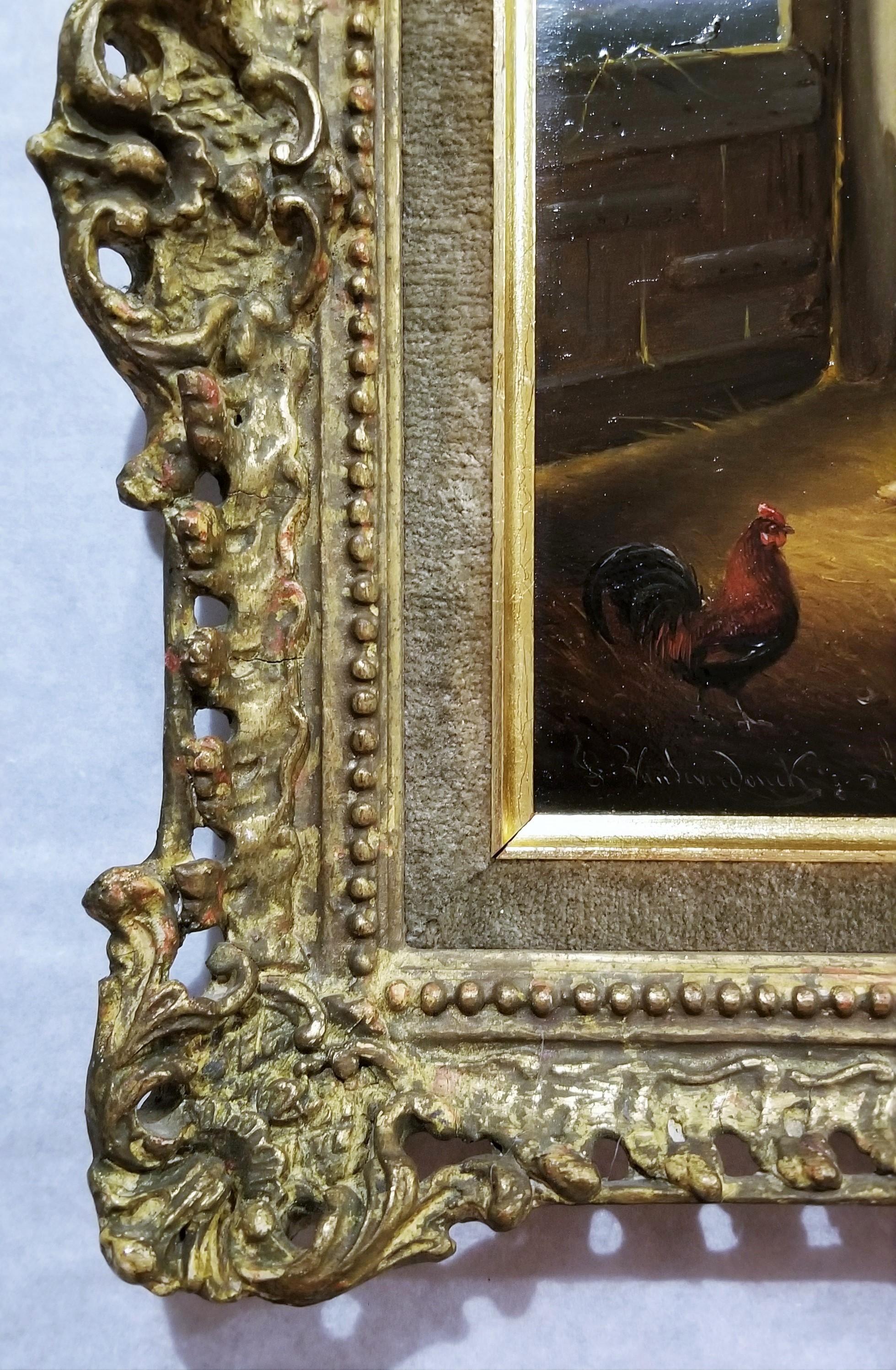 Capra, pecora e gallina nella stalla - Painting Vittoriano di Francois Van Severdonck