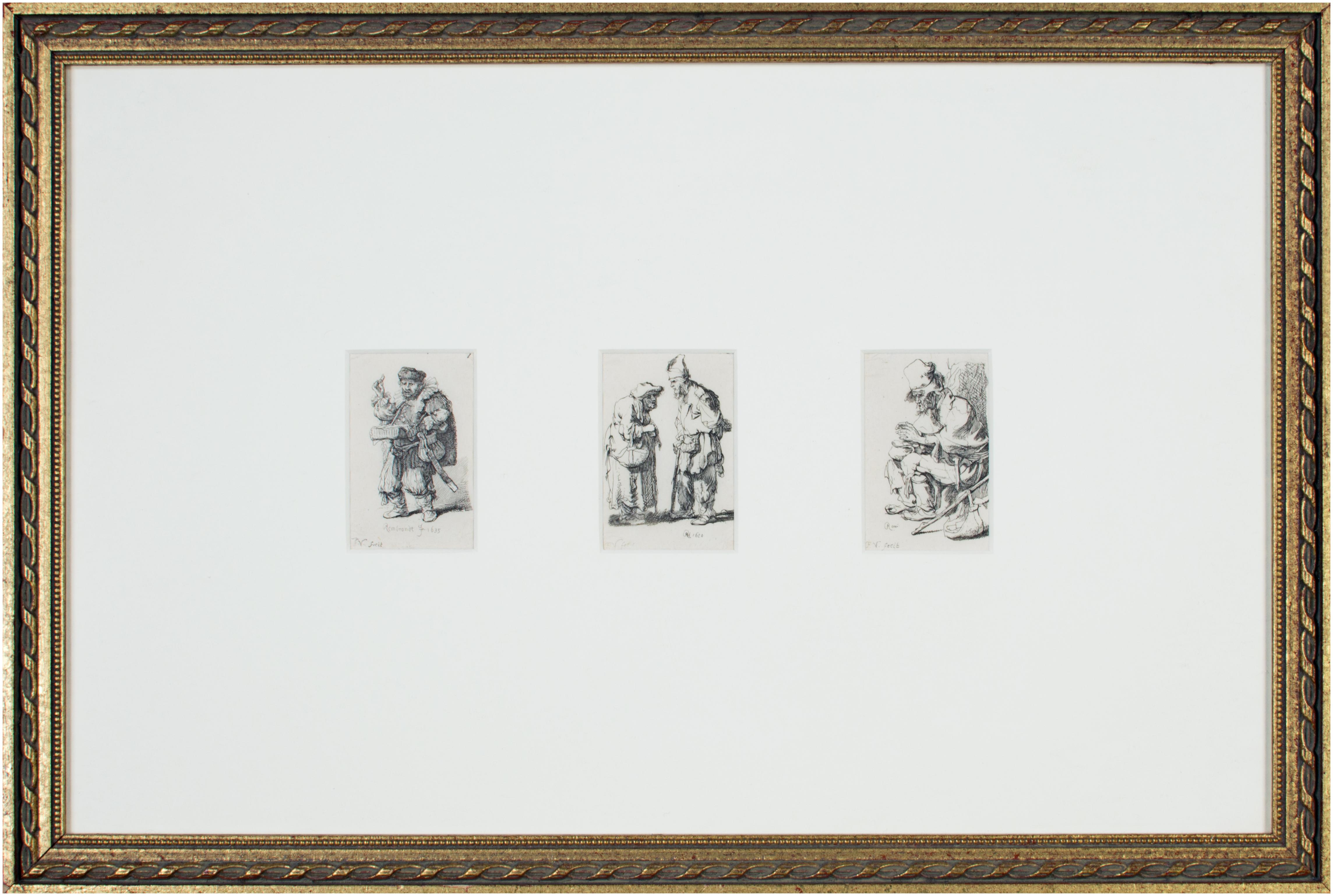 Francois Vivares Figurative Print - Three original etchings of figures after Rembrandt