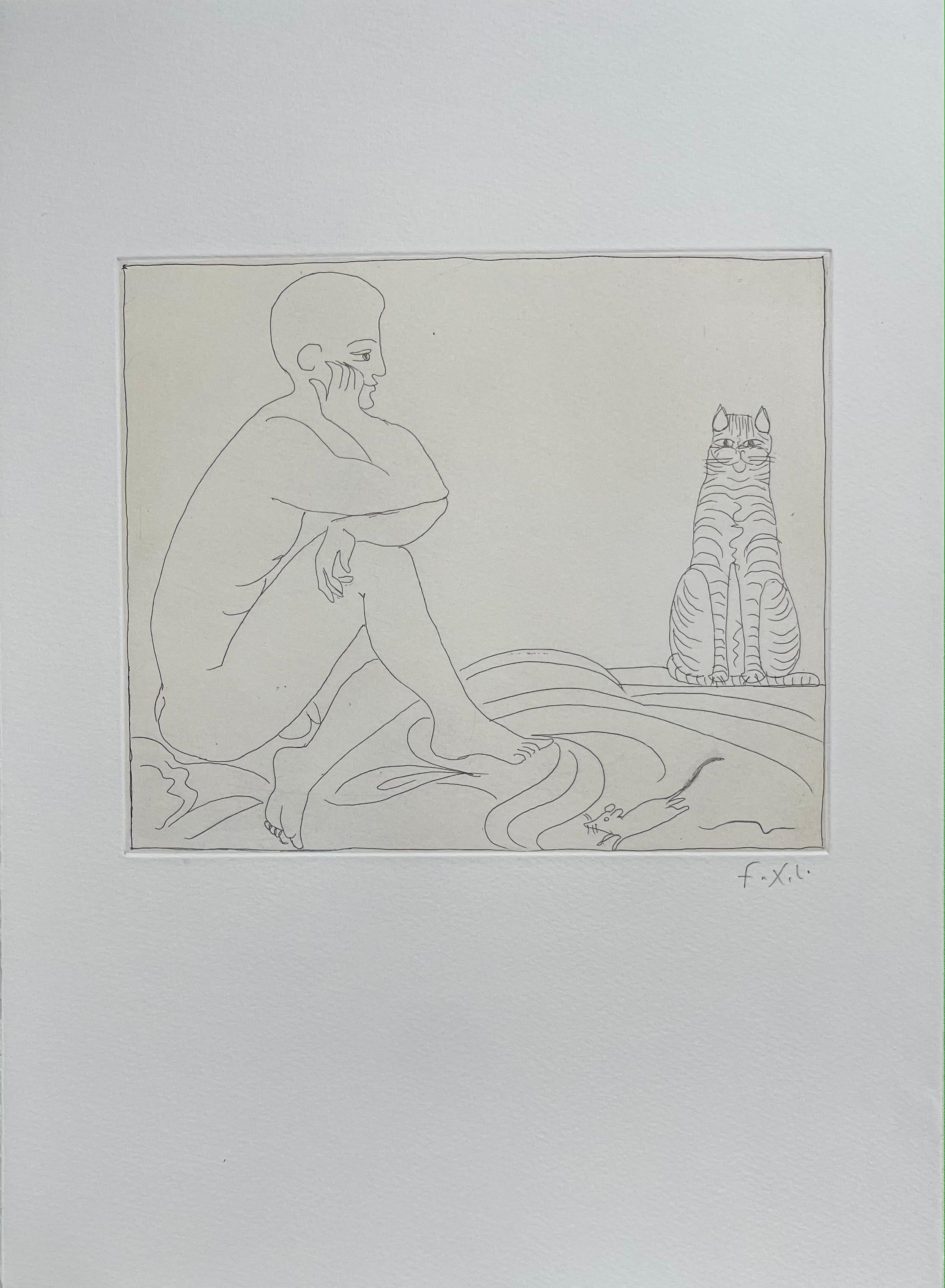Francois-Xavier Lalanne '1927-2008' Chat, souris et homme assis, 2002 Bon état - En vente à Saint ouen, FR