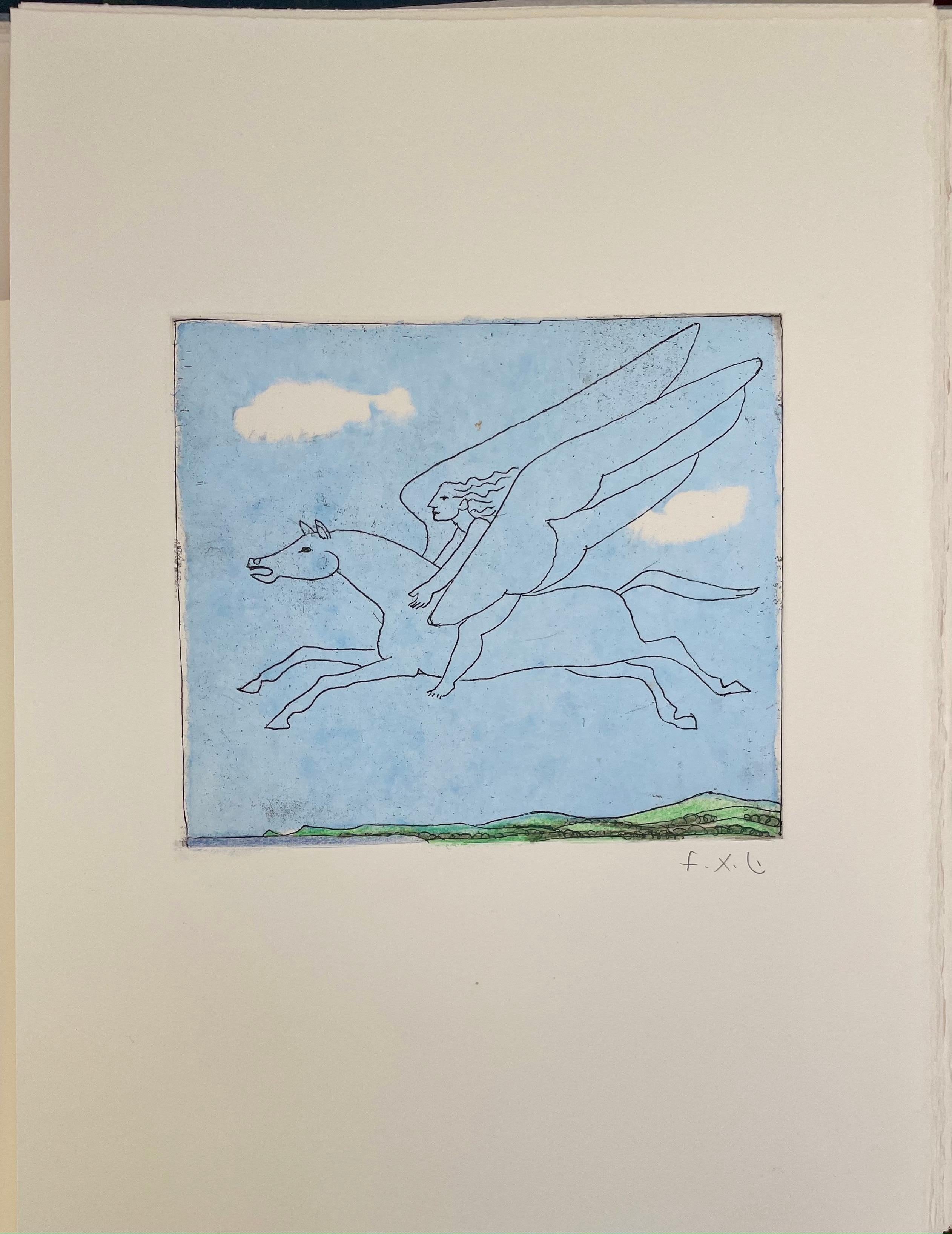 François-Xavier Lalanne (1927-2008) Pegasus, 2005 
Techniques : etching and soft varnish heightened with coloured pencil , hand signed in pencil by François Xavier Lalanne, in perfect condition 
Dimensions of the paper : 38 x 28 cm (14,96 x 11