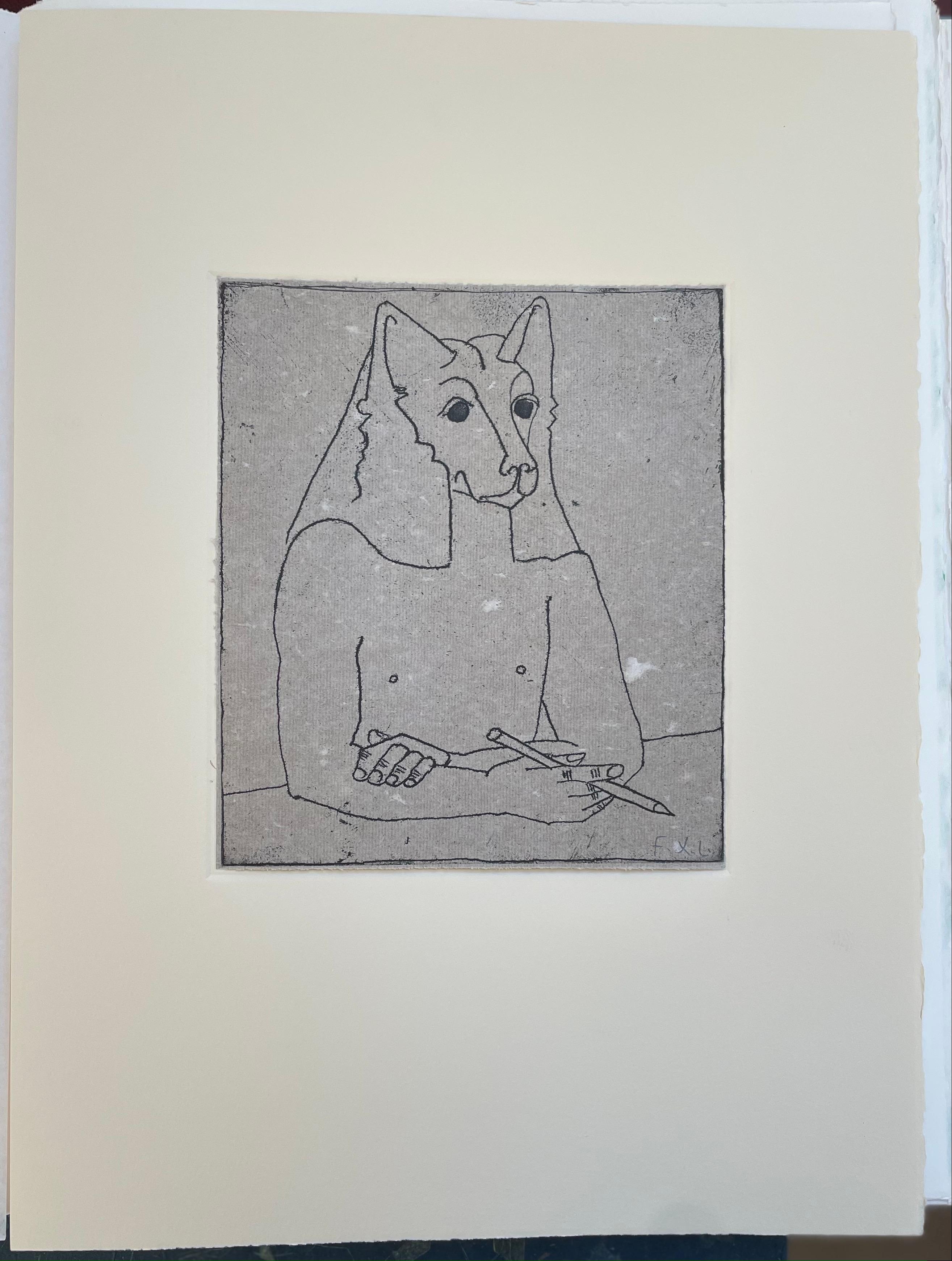 
François-Xavier Lalanne (1927-2008) Anubis, 2005 
Techniken : Weichlack und Kaltnadel auf Papier, mit Bleistift signiert von François Xavier Lalanne, in perfektem Zustand 
Abmessungen des Papiers: 38 x 28 cm (14,96 x 11 Zoll) 
Abmessungen des