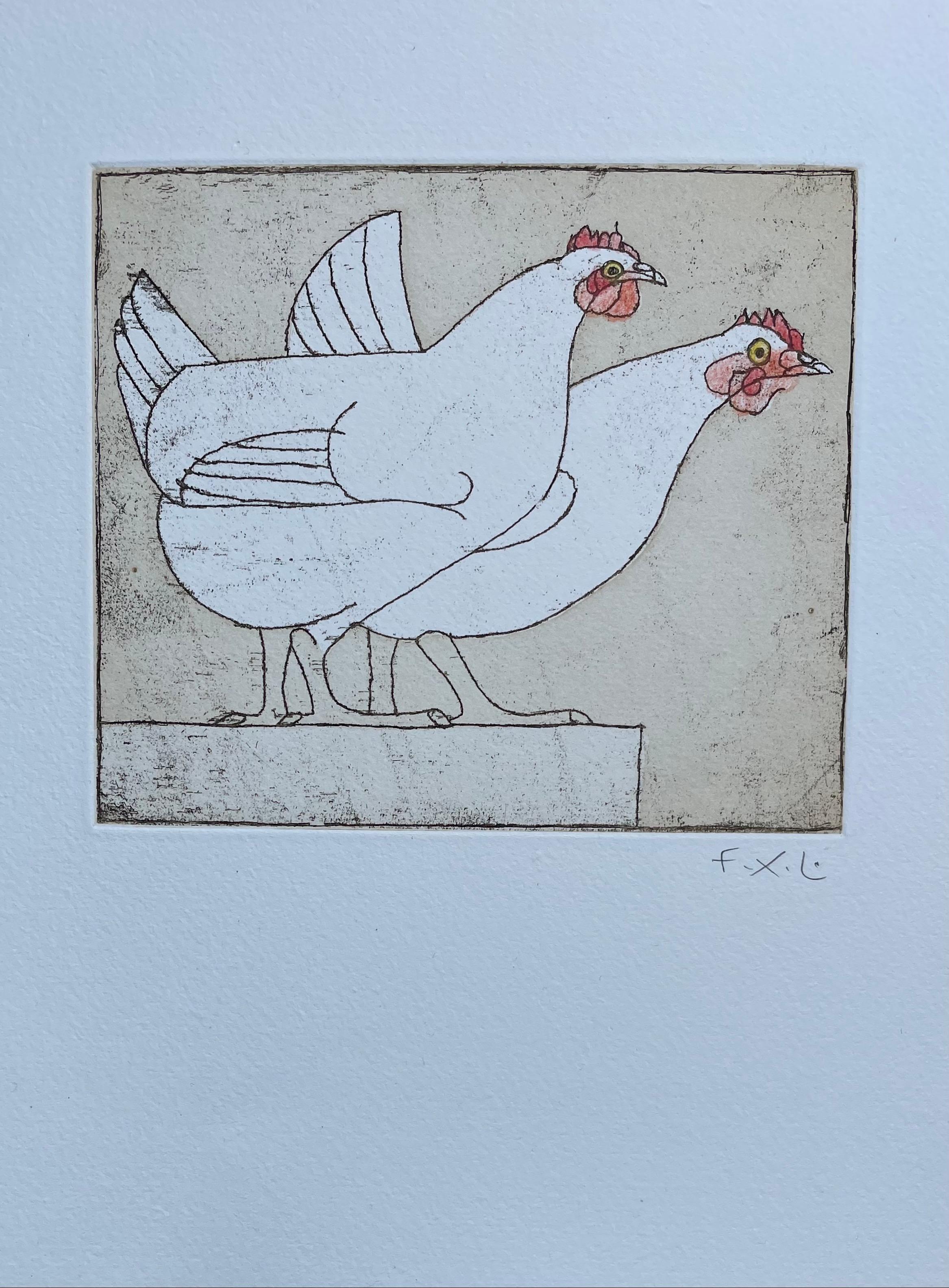 François-Xavier Lalanne (1927-2008) Les Poules (die Hühner), 2004
Originaldruck (Radierung auf Papier), mit Bleistift signiert von François Xavier Lalanne und ohne Titel 