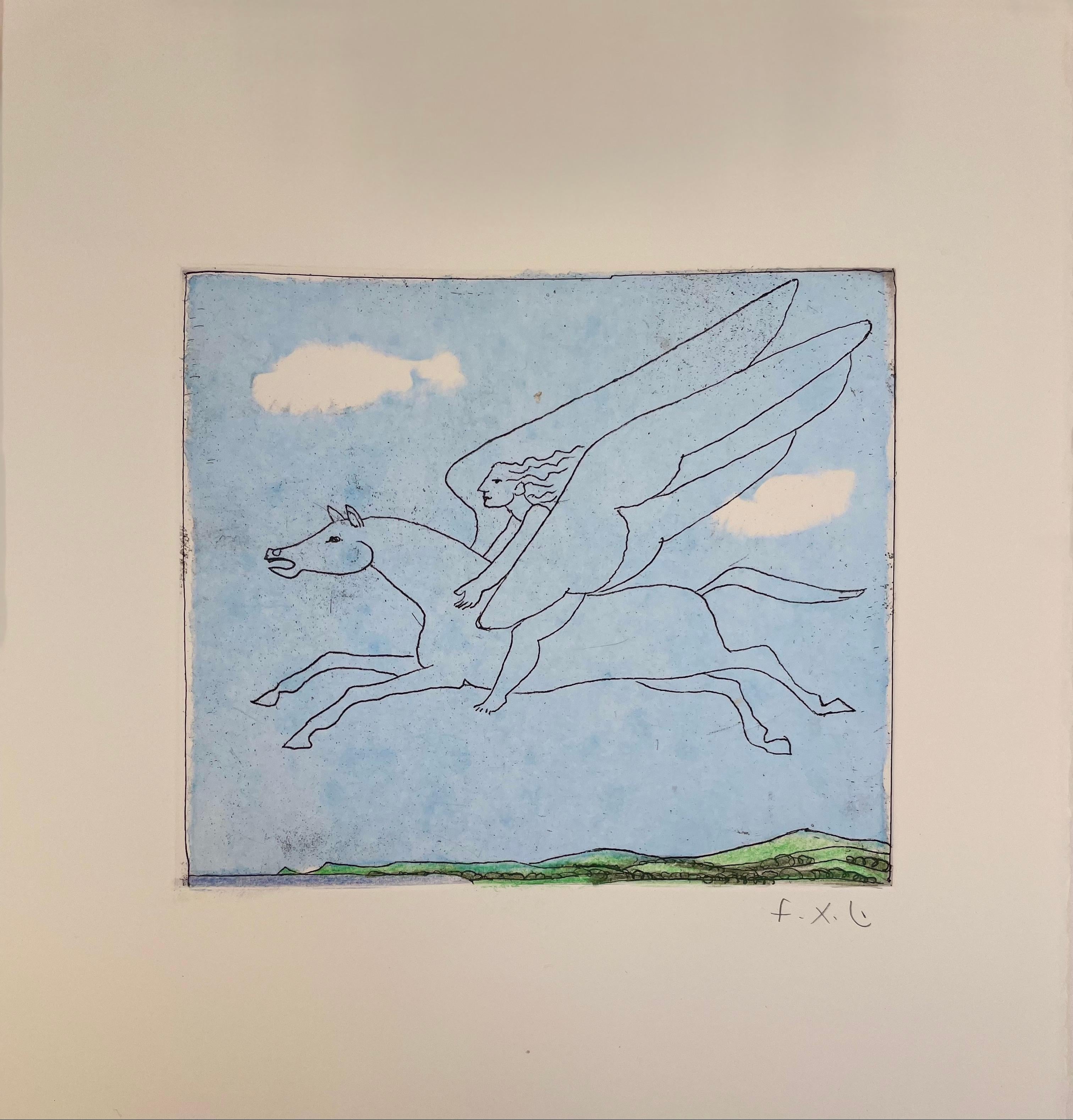 François-Xavier Lalanne (1927-2008) Pegasus, 2005 
Techniques : watercolored aquatint and soft varnish on paper, hand signed in pencil by François Xavier Lalanne, in perfect condition 
Dimensions of the paper : 38 x 28 cm (14,96 x 11 inches)