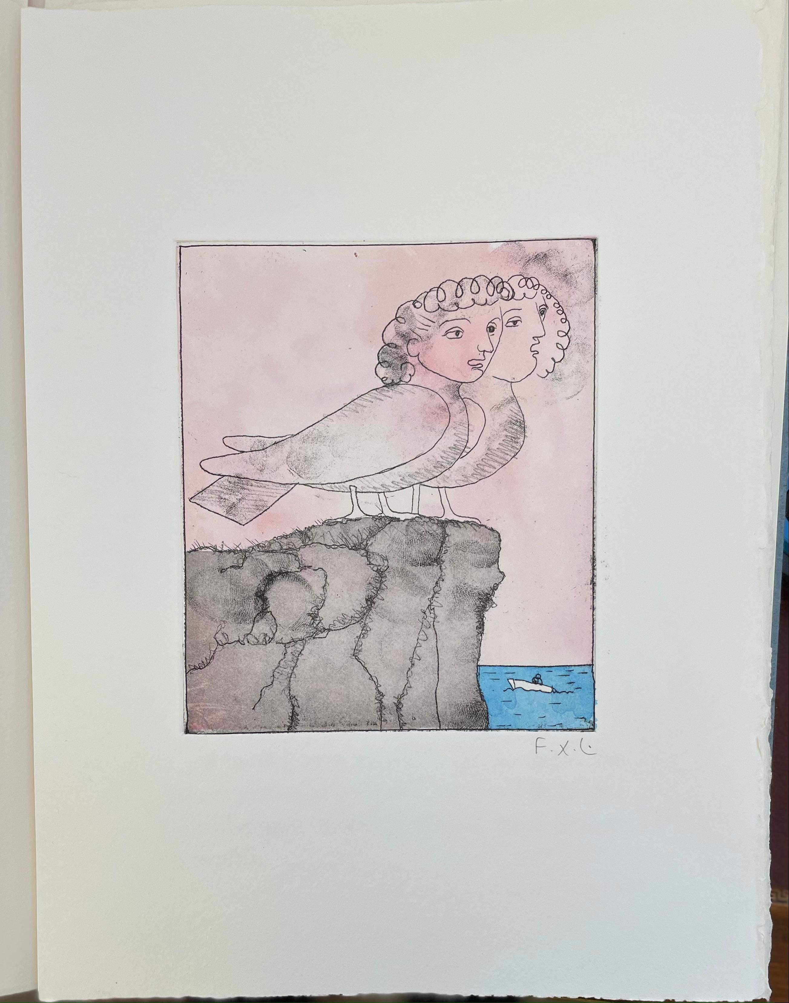  François-Xavier Lalanne (1927-2008) Sirènes (oiseaux à tête de femme dans la mythologie grecque) - Gris Figurative Print par Francois-Xavier Lalanne