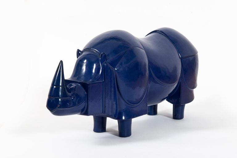 Francois-Xavier Lalanne Figurative Sculpture - Rhinoceros, FX Lalanne, Sculpture, Design, Blue Klein, 1980's, Iron, French Art