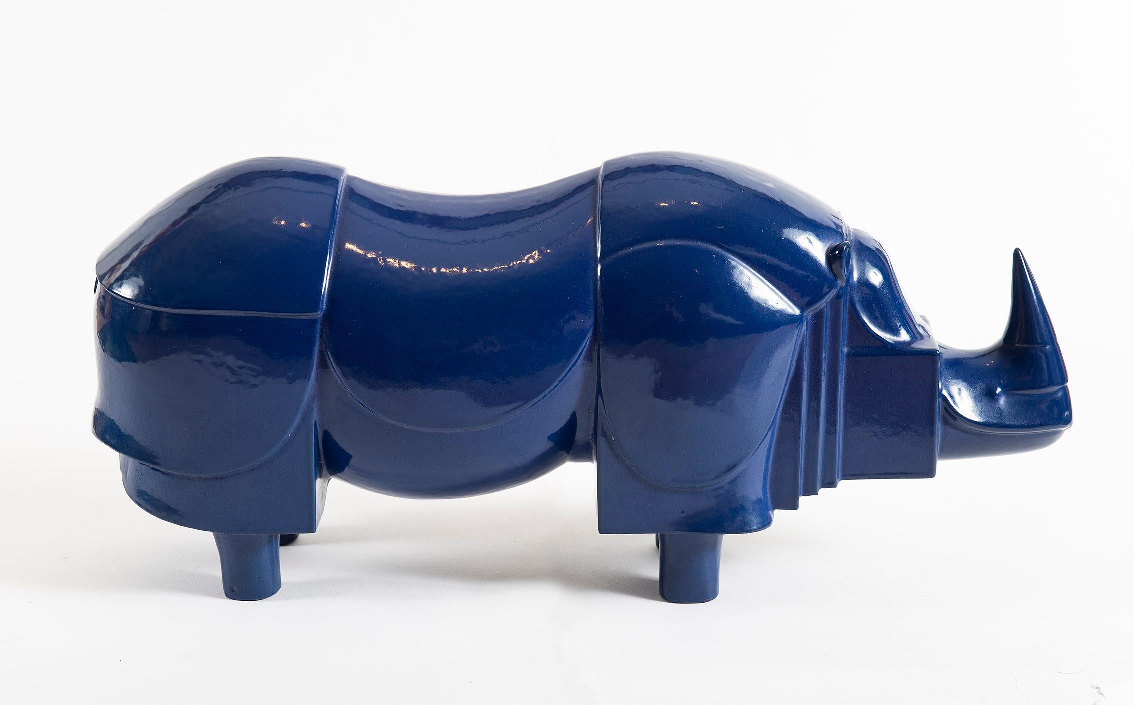 Rhinoceros, Lalanne, Animal, Design, Iron, Limited edition, 1980's, Blue - Art by Francois-Xavier Lalanne