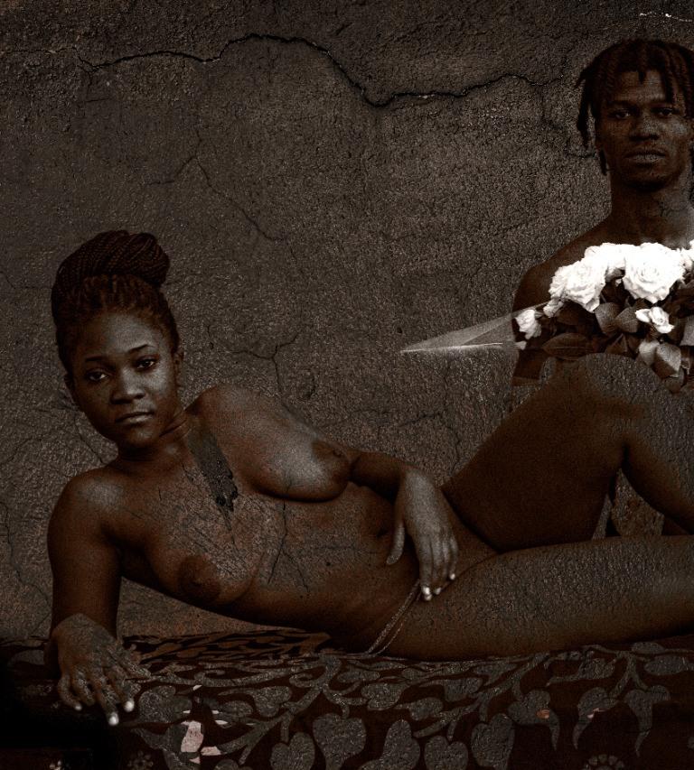 Day Olympia Françoise Benomar Contemporary African photography odalisque nude For Sale 1