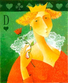 "Cards", Set of 4 Portraits King-Queen-Jack-Joker Figurative Acrylic Painting