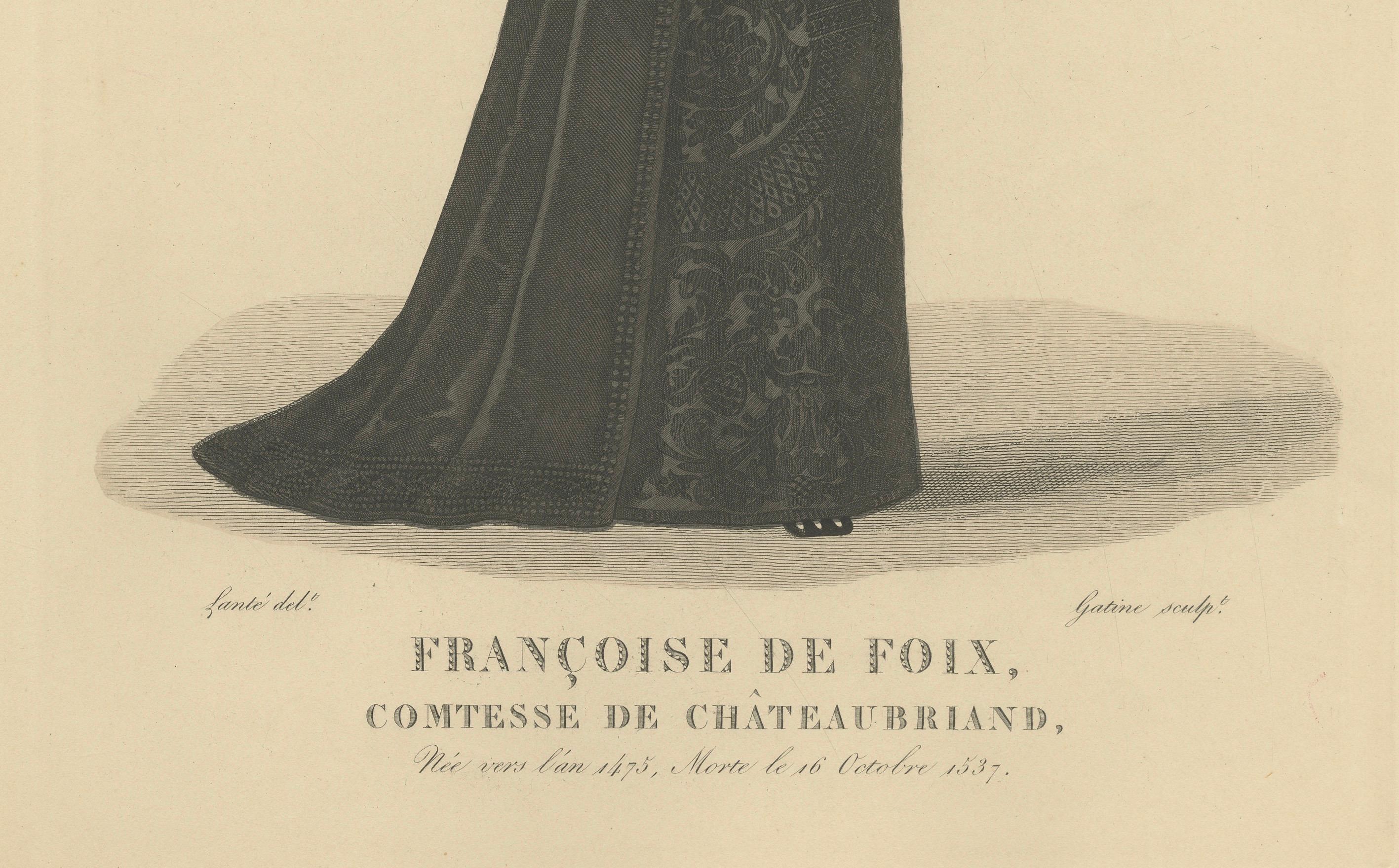 Françoise de Foix, Gräfin von Châteaubriant - Handkolorierter Kupferstich, ca. 1900

Schöner handkolorierter Kupferstich von Françoise de Foix (ca. 1495-1537), Gräfin von Châteaubriant und Mätresse von König Franz I. von Frankreich. Sie trägt ein