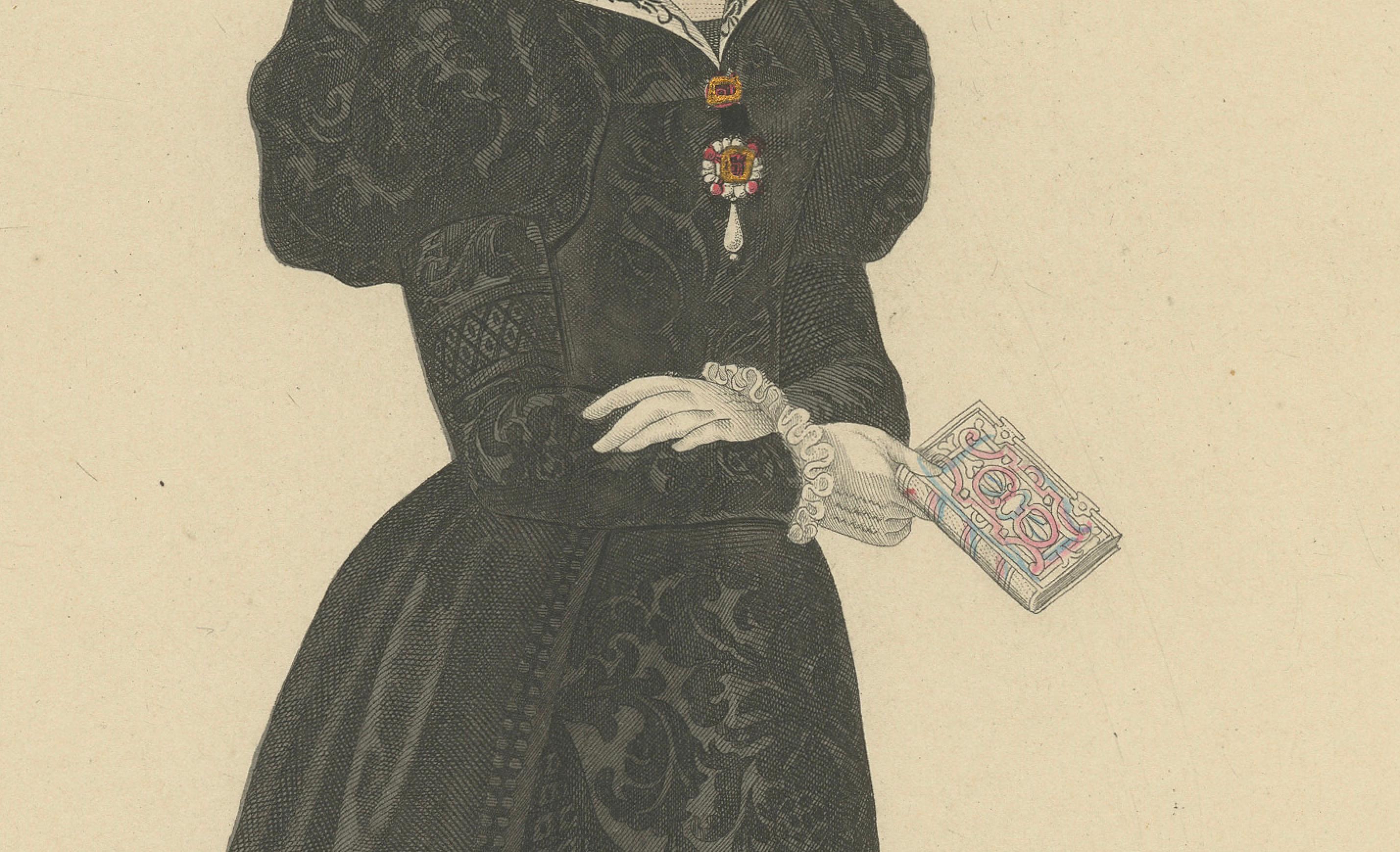 Françoise de Foix, Gräfin von Châteaubriant - Handkolorierter Kupferstich, ca. 1900 (Französisch) im Angebot