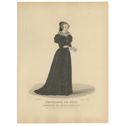 Françoise de Foix, Countess of Châteaubriant – Handcoloured Engraving, ca. 1900