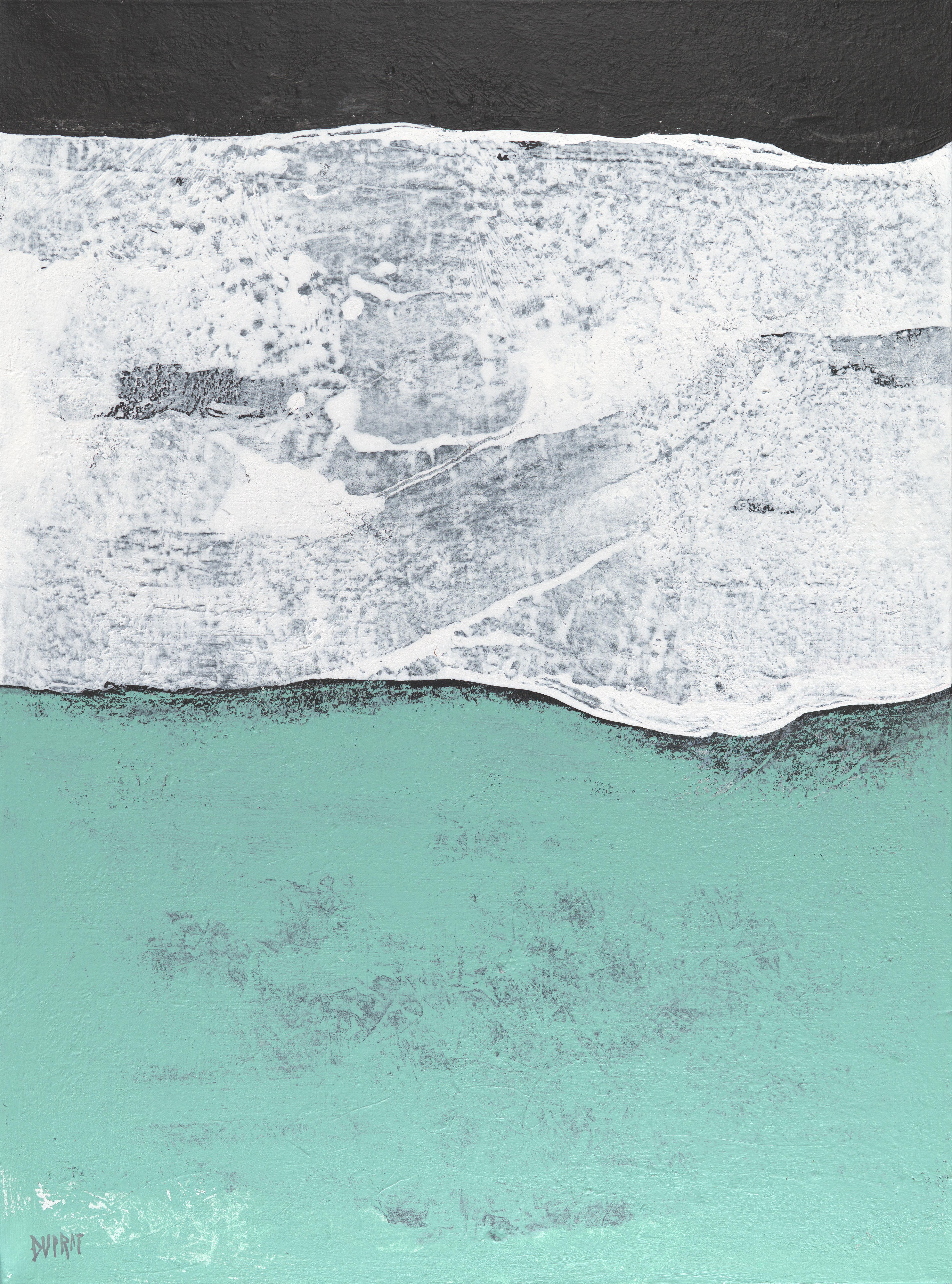 Abstract Painting Françoise Duprat - "Fleur de coton", peinture acrylique abstraite de paysage marin blanc turquoise