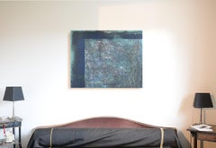 "Drizzle", pittura acrilica marina astratta di colore turchese, blu, grigio e bianco