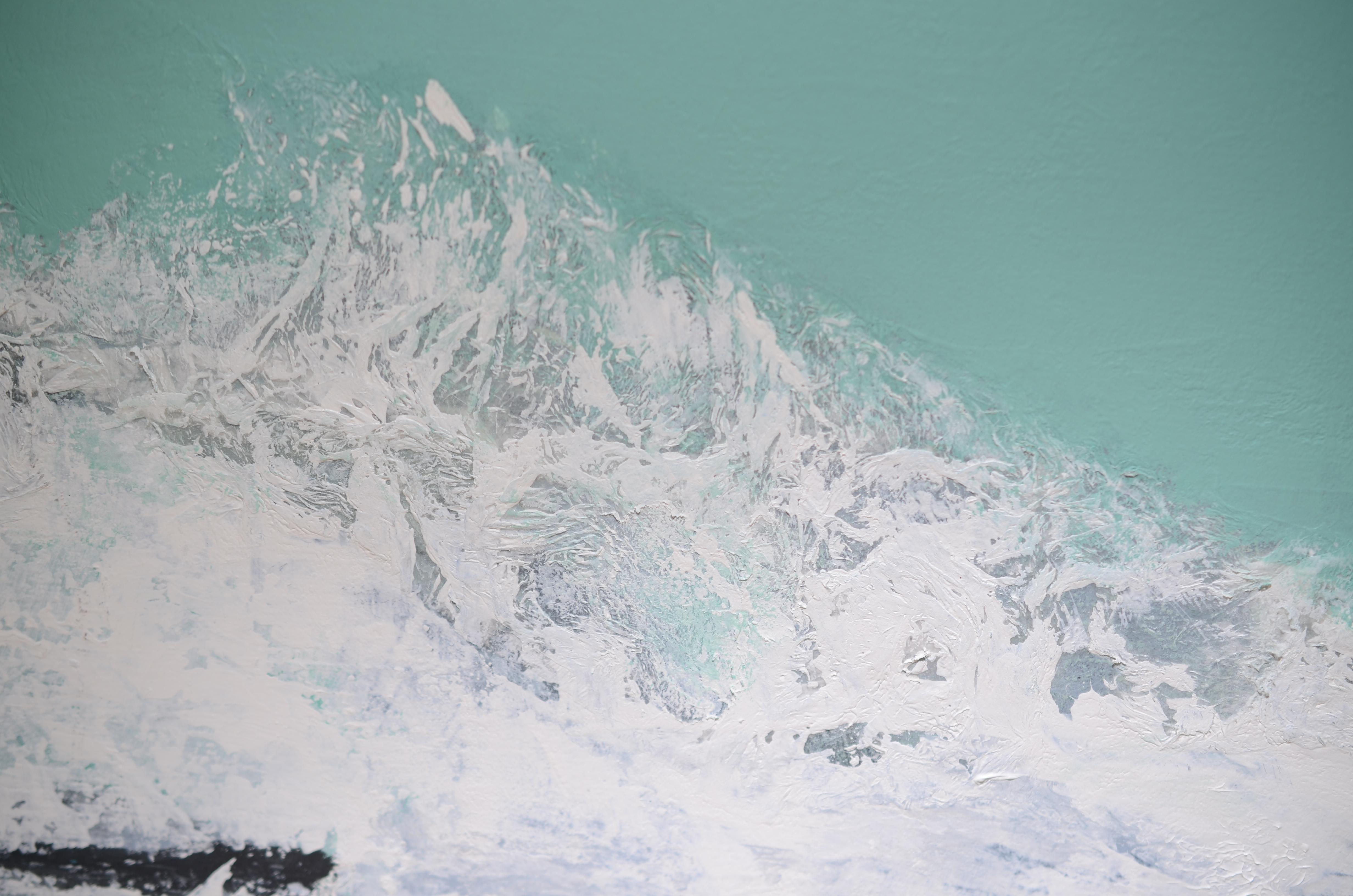  A minimalist abstract marine landscape, this white & black on turquoise acrylic painting on canvas is by Francoise Duprat.

Most of Françoise Duprat's works of the 21st century are inspired by the sea of the Gulf of Morbihan, and although this is