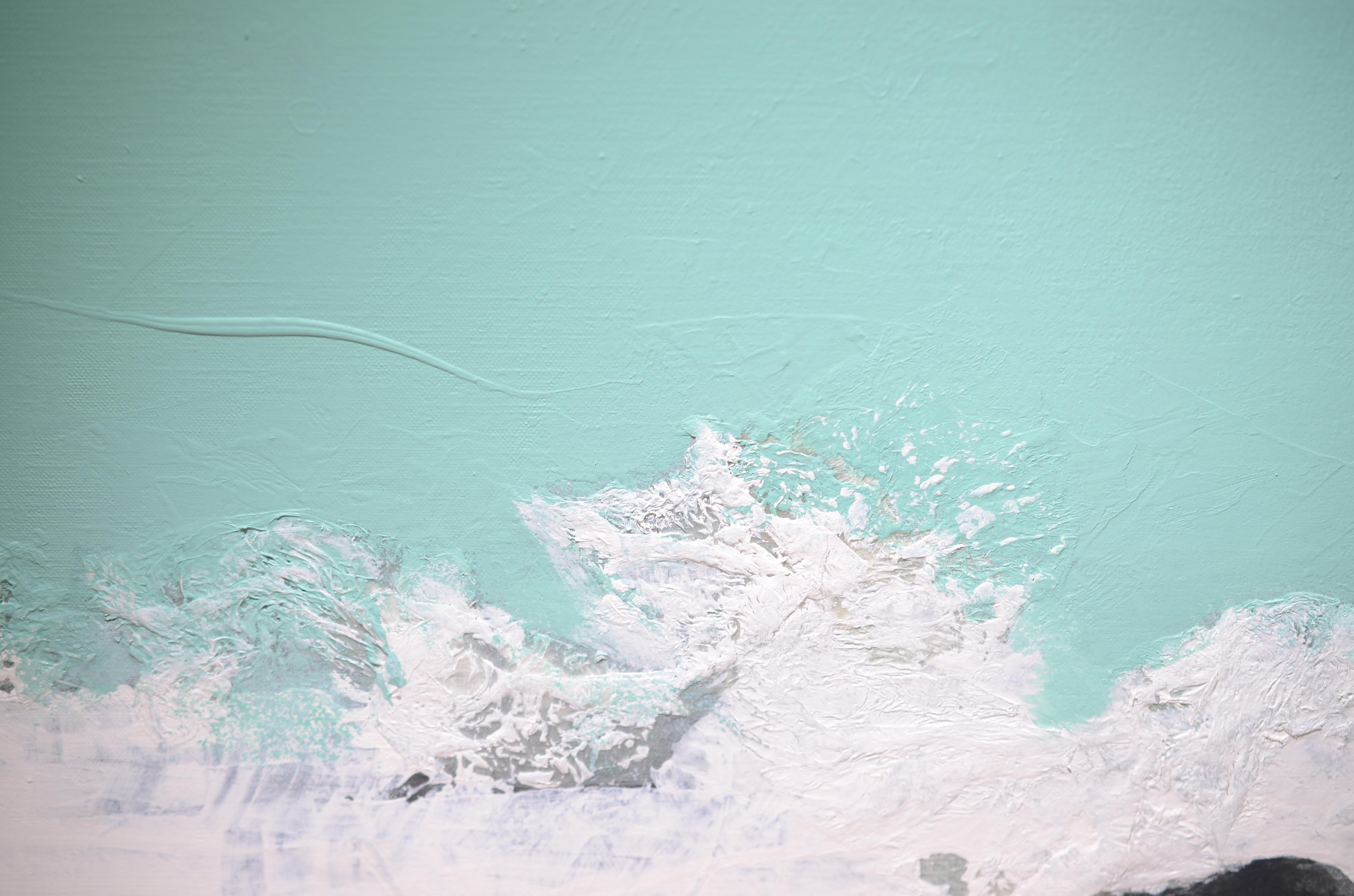 “Force 8”, Black White Turquoise Abstract Marine Landscape Acrylic Painting 1