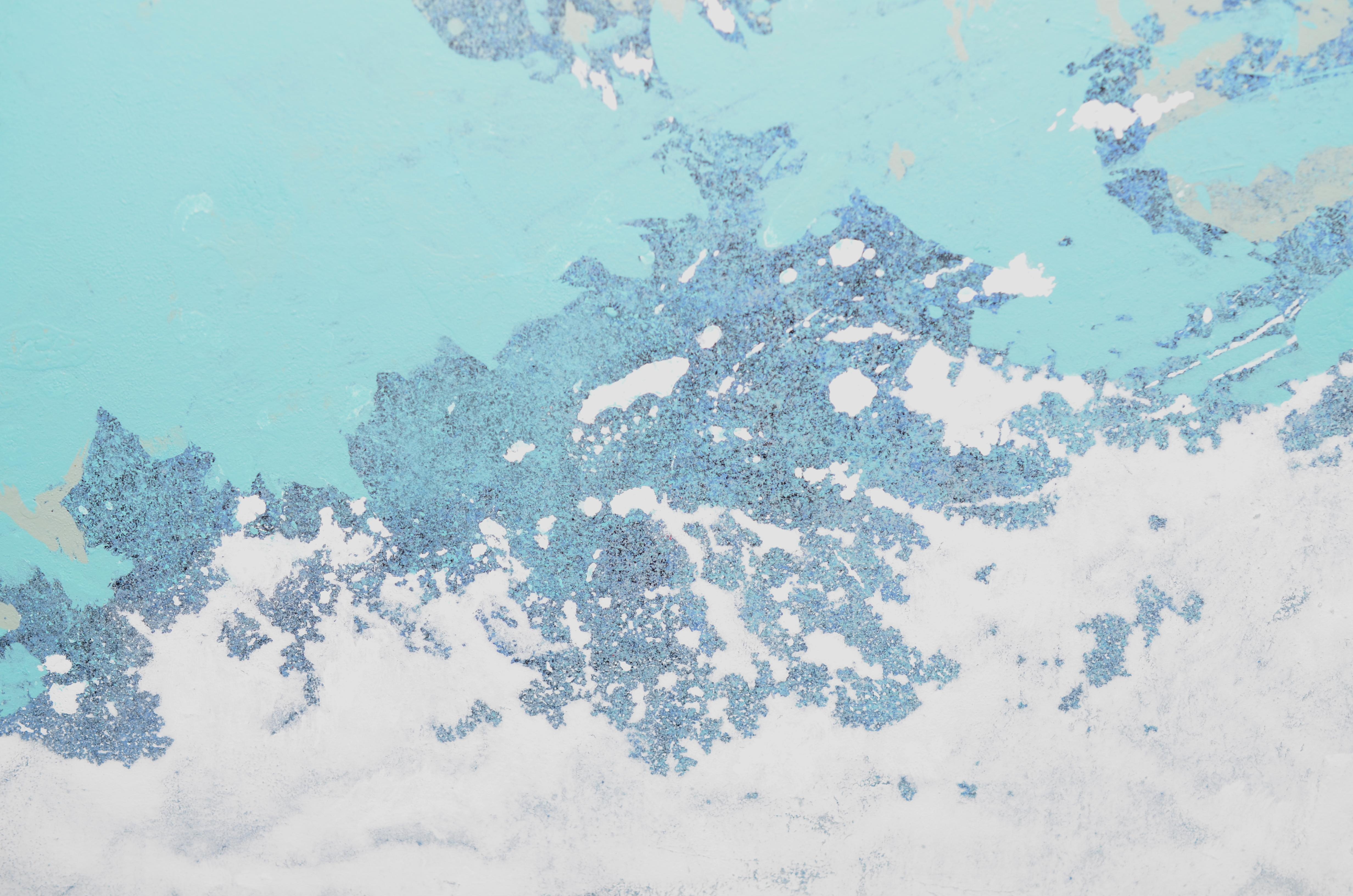 Groundswell, Minimalistische abstrakte Marinelandschaft, türkisfarbenes Acrylgemälde (Grau), Landscape Painting, von Françoise Duprat
