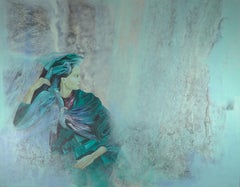 "Verso ieri", Donna con uccelli Ritratto figurativo Greene & Greene Pittura acrilica