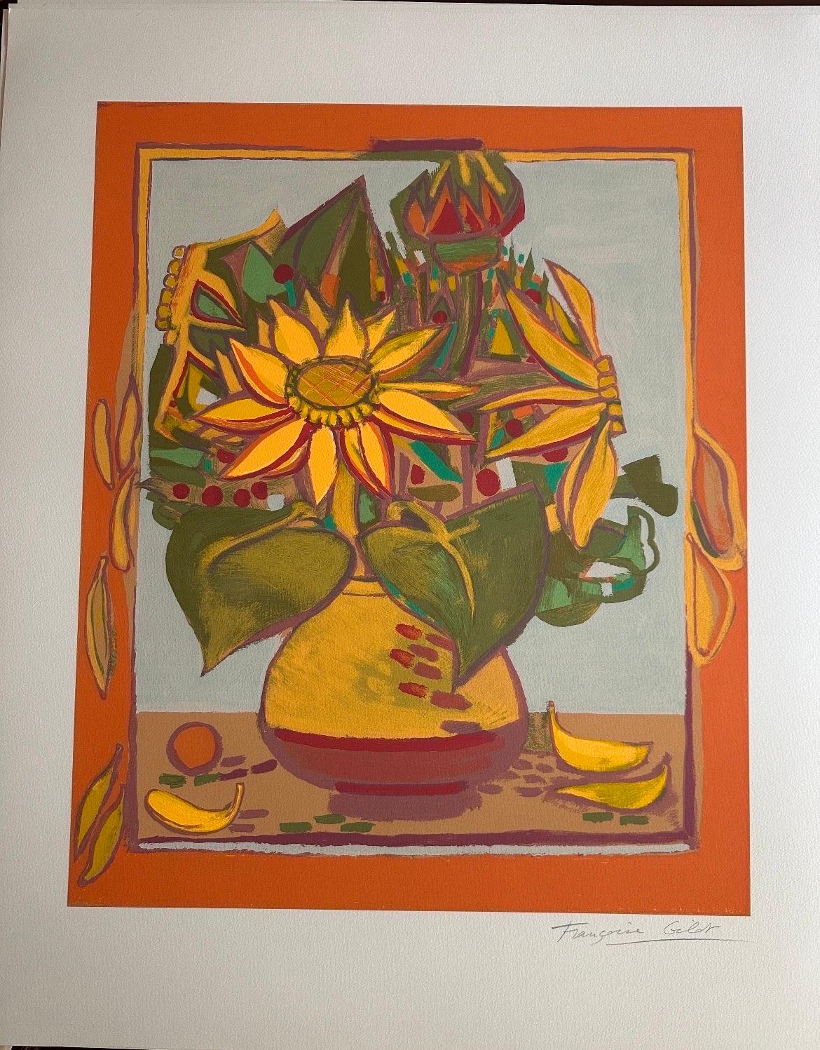 French Francoise Gilot (1921-2023) “Sunflowers With Fallen Petals” Signed Serigraph For Sale