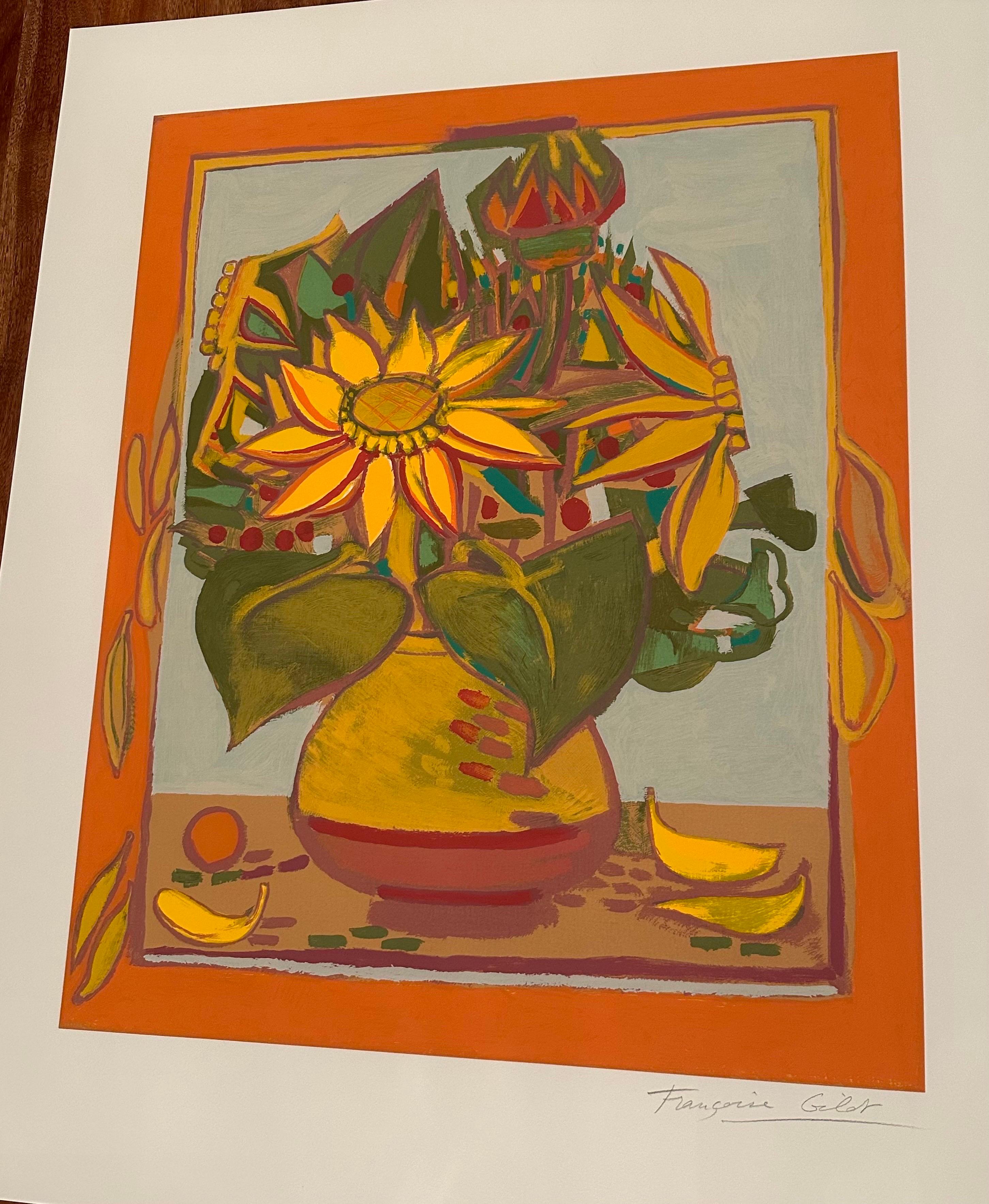 20th Century Francoise Gilot (1921-2023) “Sunflowers With Fallen Petals” Signed Serigraph For Sale