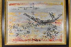 Francoise Gilot, peinture de gondole en techniques mixtes sur papier Arches