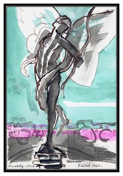 Francoise Gilot Original Watercolor Painting Signed Figurative Framed Modern Art