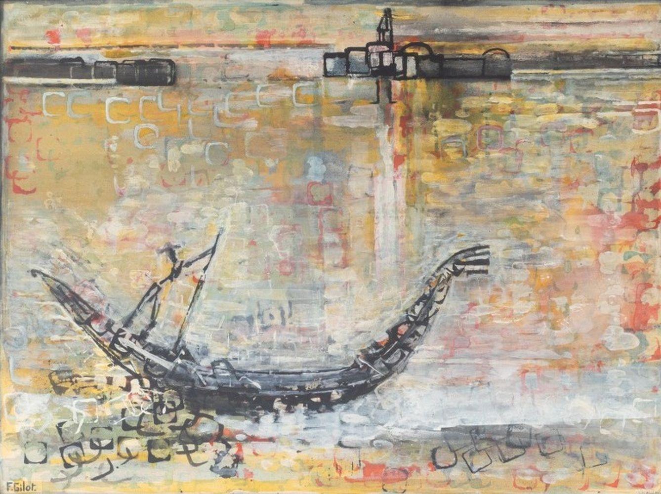 Gondolas in Venice - Painting by Françoise Gilot