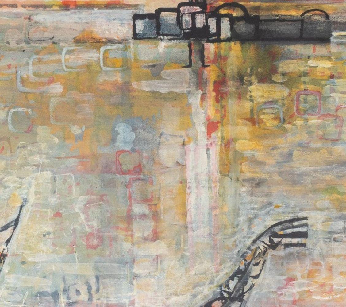 Gondolas in Venice - Contemporary Painting by Françoise Gilot