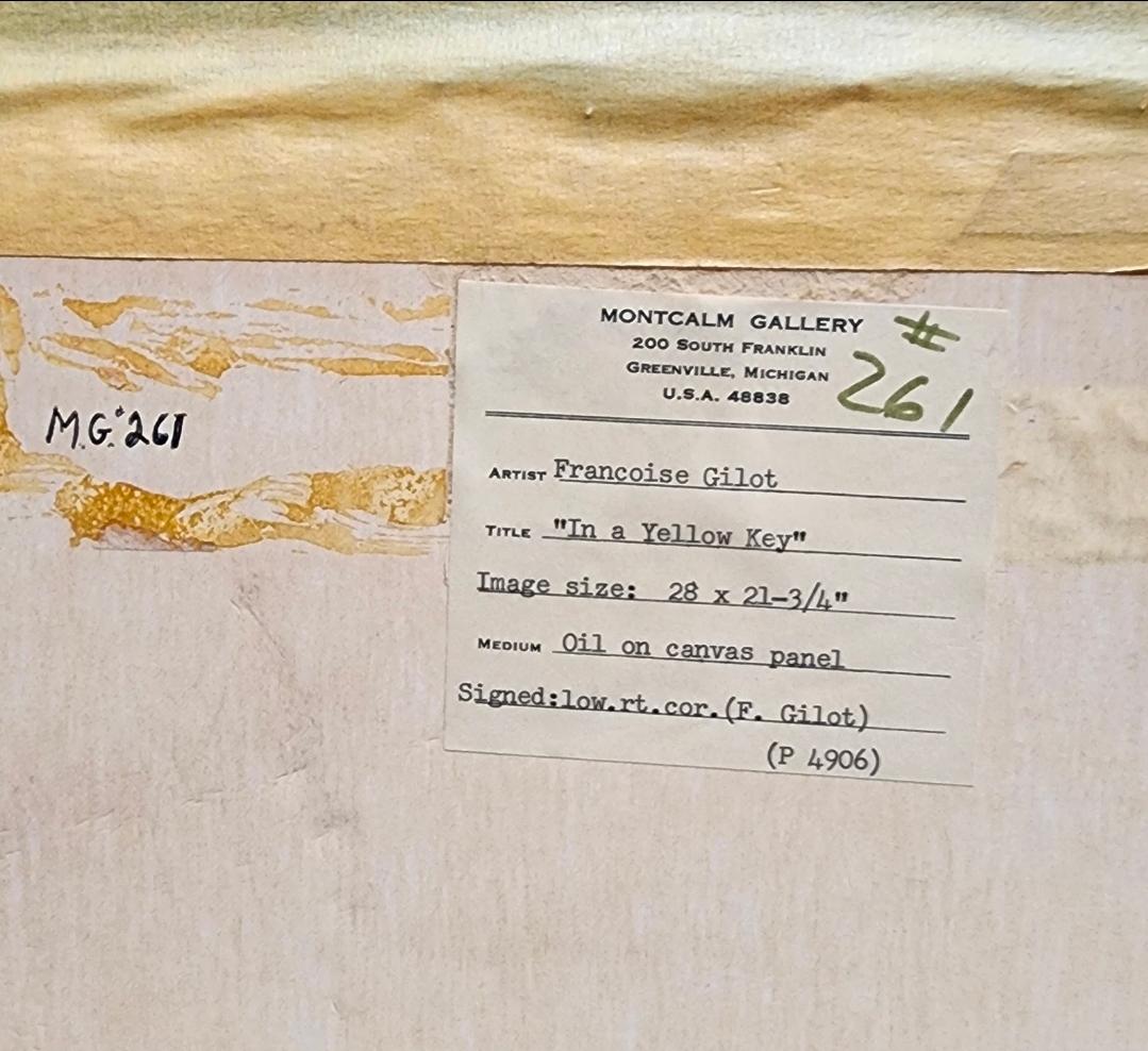 Dans une clé jaune, peinture à l'huile originale d'une grande artiste féminine, Picasso - Jaune Abstract Painting par Françoise Gilot