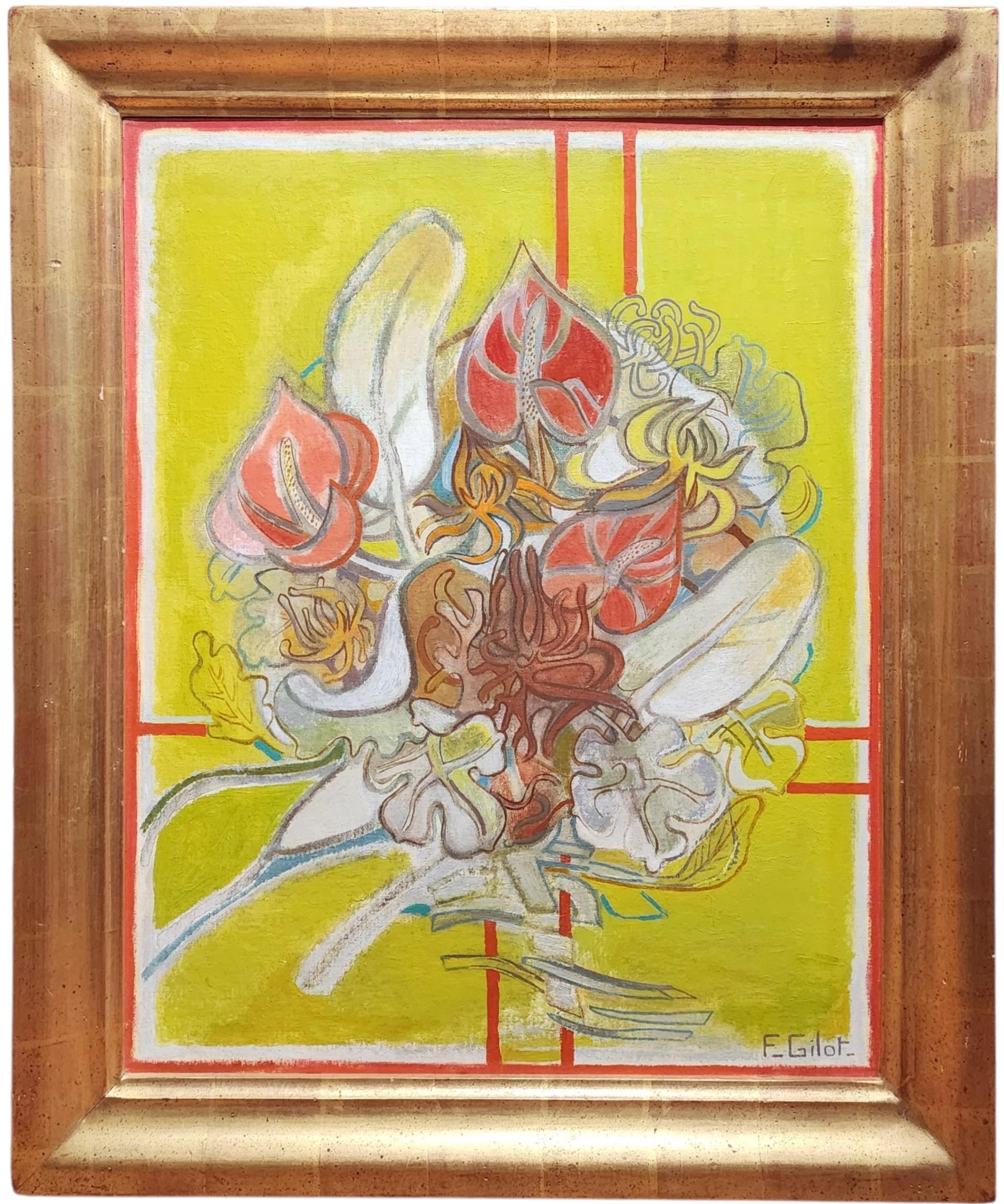 Abstract Painting Françoise Gilot - Dans une clé jaune, peinture à l'huile originale d'une grande artiste féminine, Picasso