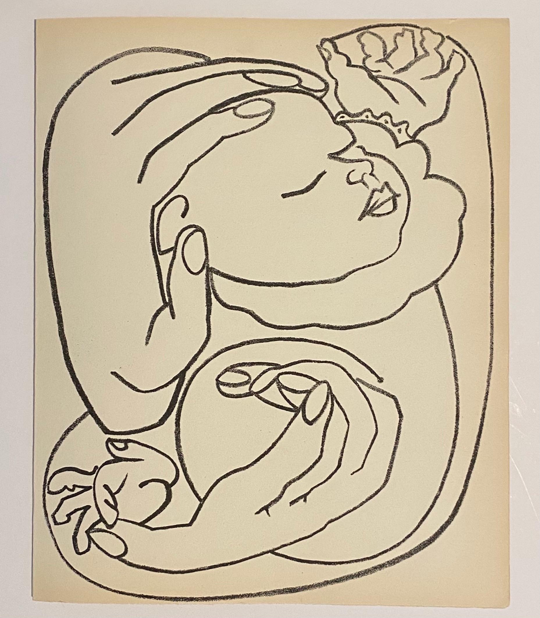 Baby in Arms, Original French Mourlot Modernist Lithograph 1950s Francoise Gilot - Beige Figurative Print by Françoise Gilot