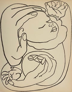Baby in Arms, Original French Mourlot Modernist Lithograph 1950s Francoise Gilot