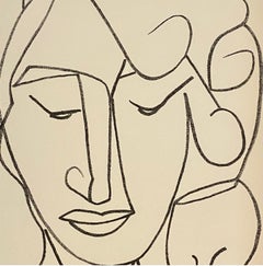 Portrait head of a woman, Original French Mourlot Modernist Lithograph 1950s