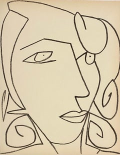 Portrait de tête de femme, lithographie moderniste française d'origine de Mourlot, années 1950