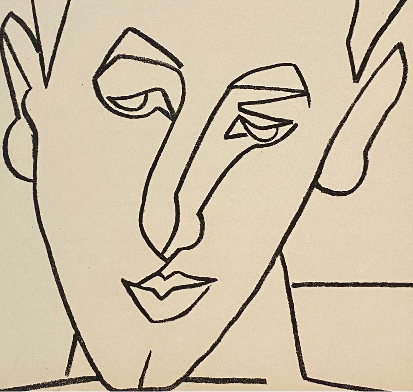 Portrait Man Original French Mourlot Modernist Lithograph 1951 Francoise Gilot - Print by Françoise Gilot