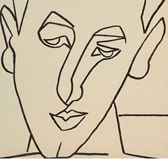 Portrait Man Original French Mourlot Modernist Lithograph 1951 Francoise Gilot