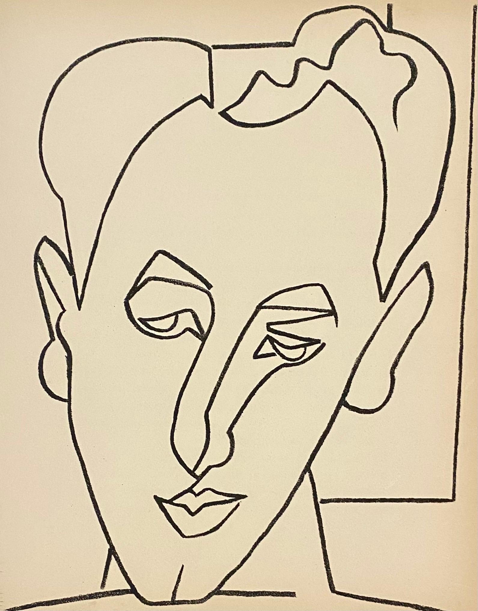 Portrait Man Original French Mourlot Modernist Lithograph 1951 Francoise Gilot