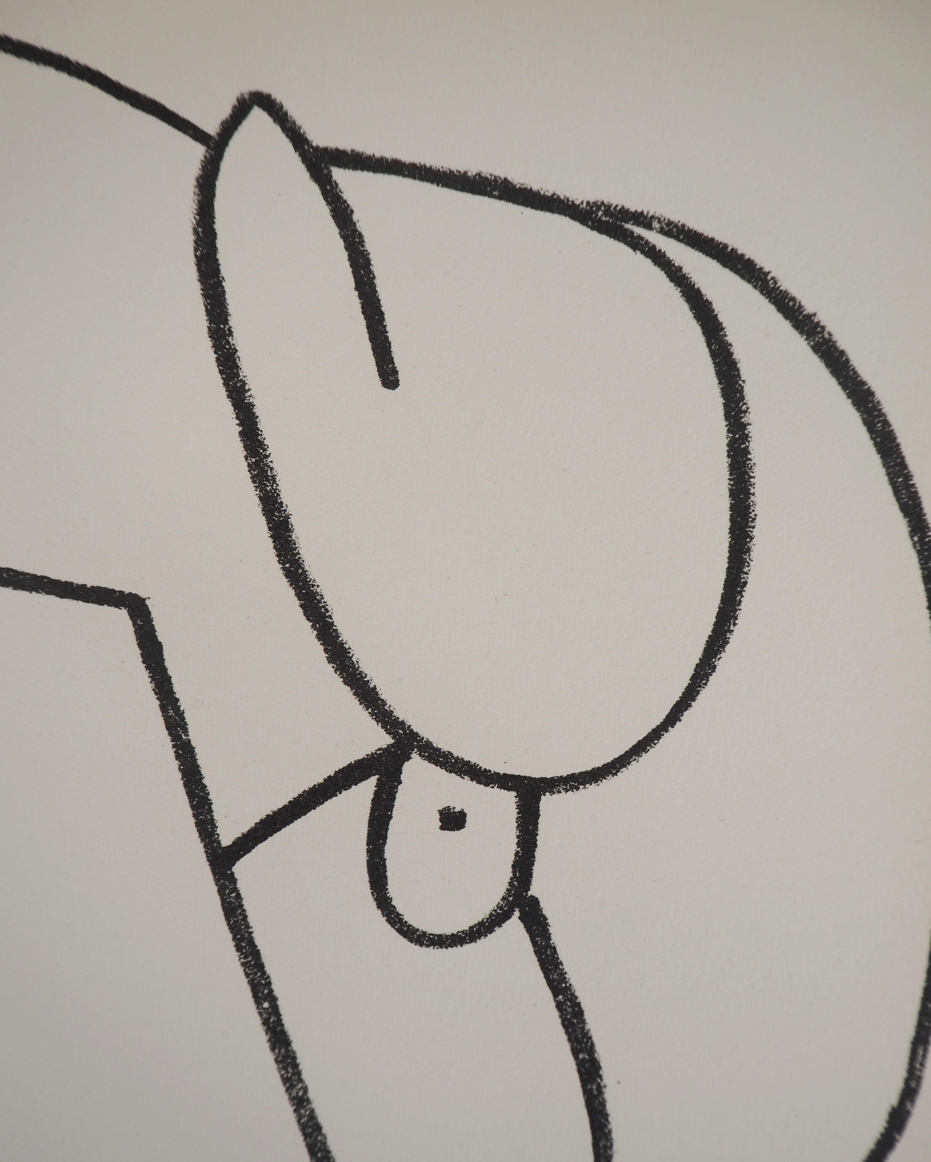 Portrait of a Woman Daydreaming, 1951 - Original Mourlot lithograph - Gray Portrait Print by Françoise Gilot