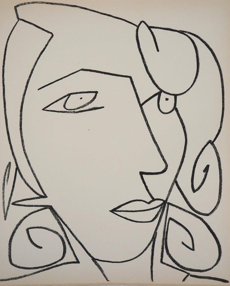 Françoise Gilot Portrait Print - Portrait of a Woman Daydreaming, 1951 - Original Mourlot lithograph