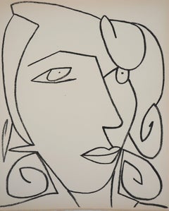 Portrait d'une femme en train de rêver, 1951 - Lithographie originale de Mourlot