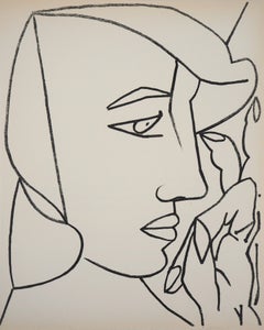 Portrait d'une femme de profil, 1951, lithographie originale de Mourlot