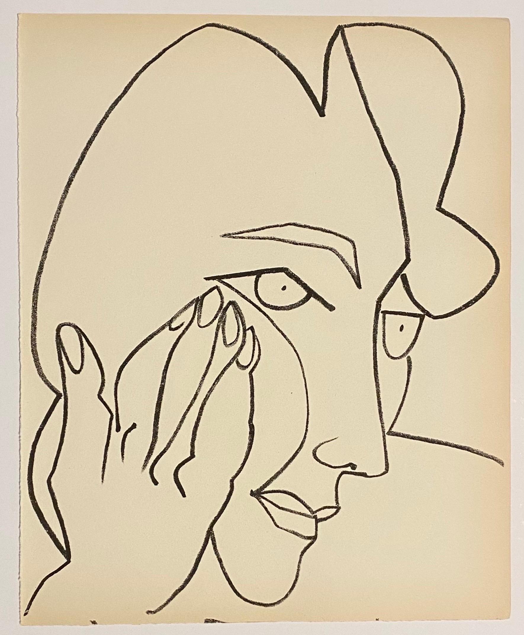 Portrait of a Woman Original French Mourlot Modernist Lithograph Francoise Gilot - Beige Figurative Print by Françoise Gilot