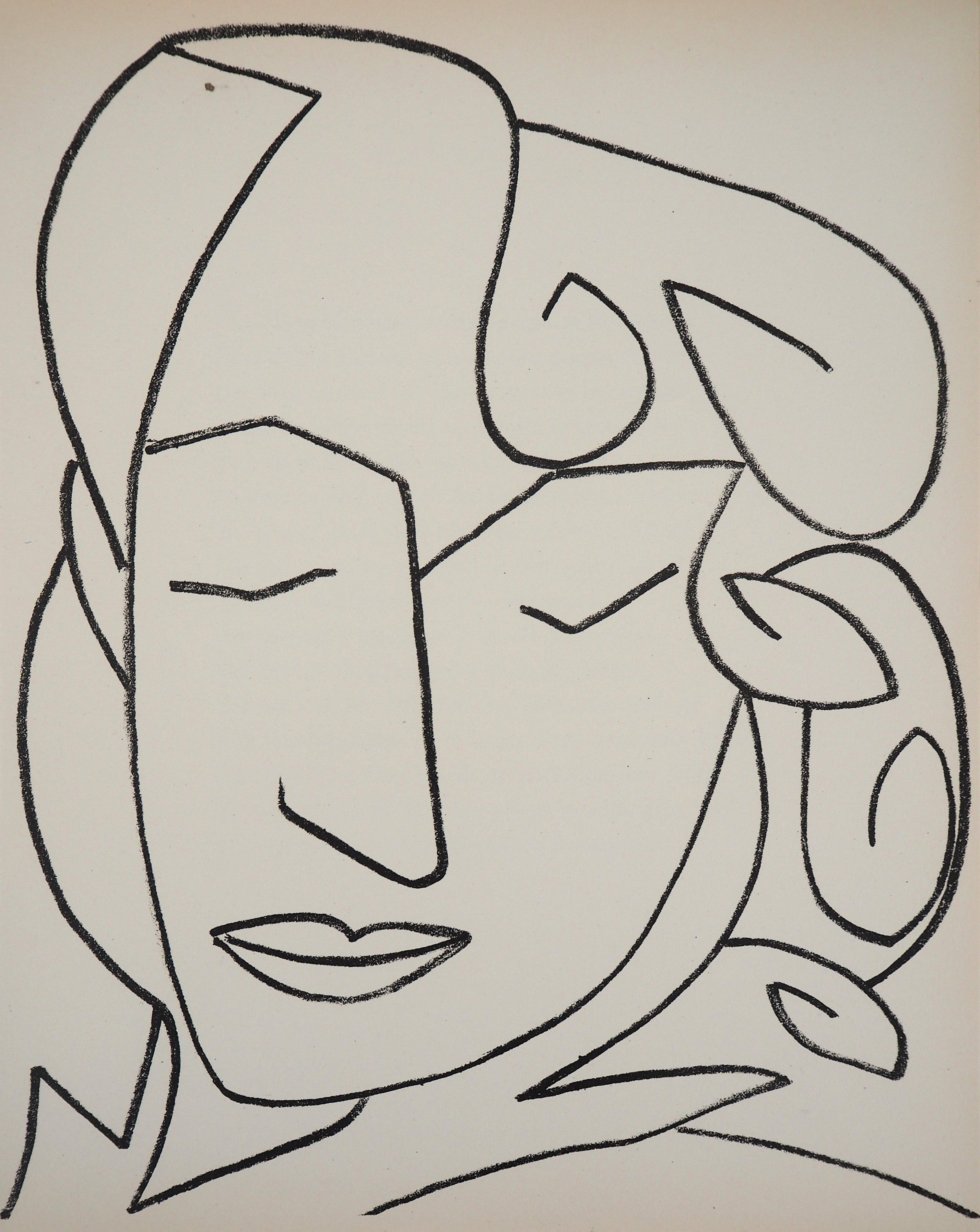 Françoise Gilot Portrait Print - Portrait of a Woman with Closed Eyes, 1951 - Original lithograph