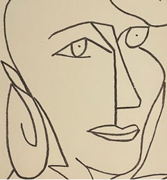 Retrato Mujer Litografía Modernista Original Francesa Mourlot 1951 Francoise Gilot